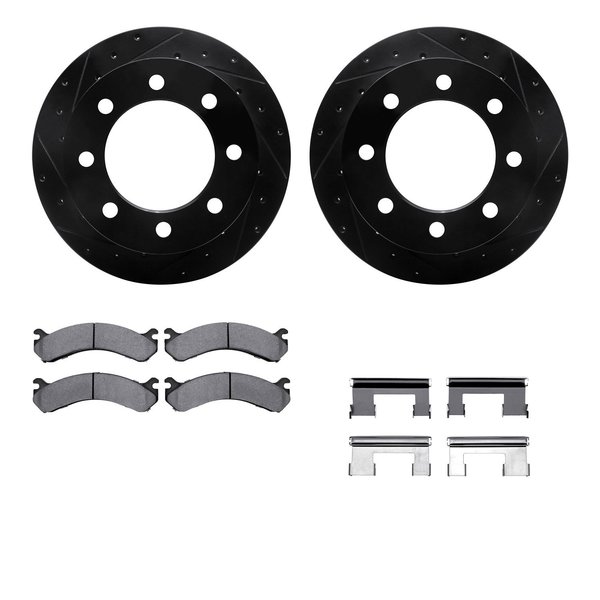 Dynamic Friction Co 8312-48050, Rotors-Drilled, Slotted-BLK w/ 3000 Series Ceramic Brake Pads incl. Hardware, Zinc Coat 8312-48050